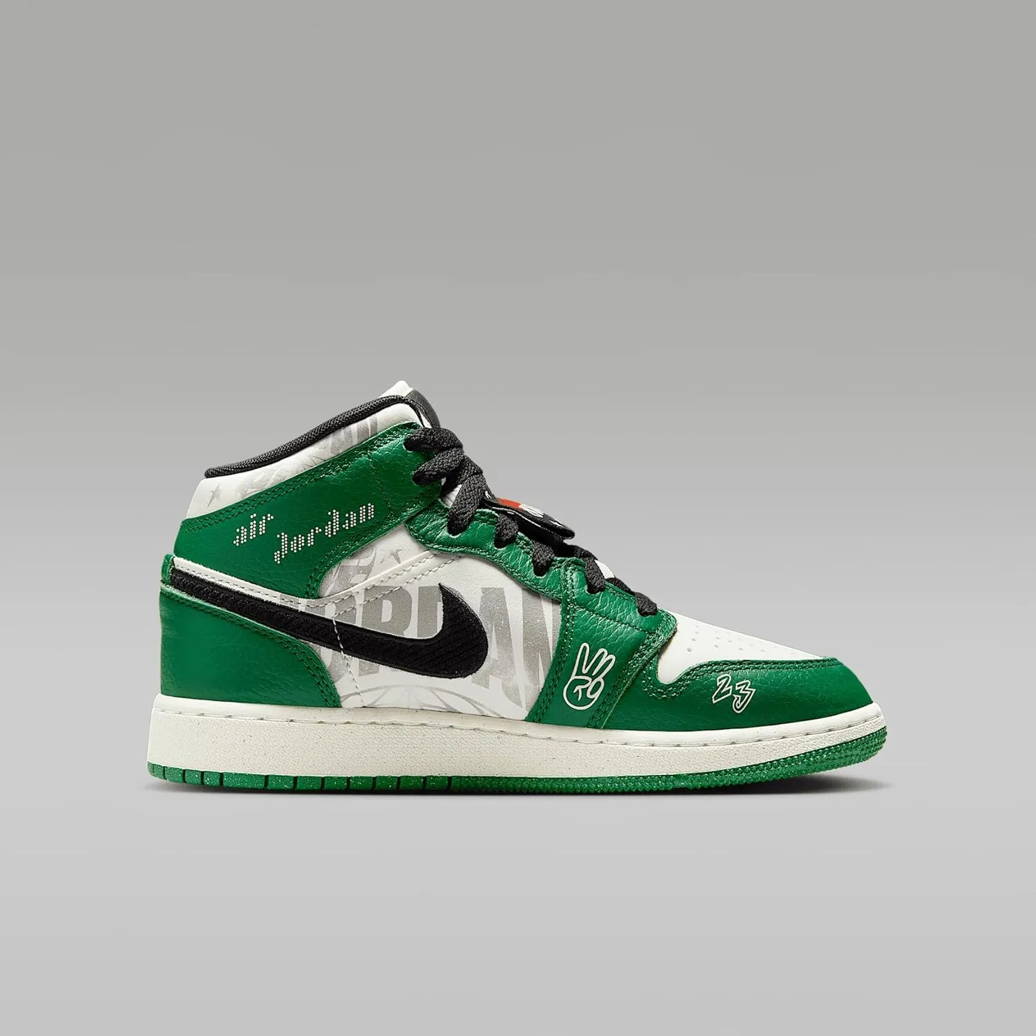 Air Jordan 1 Mid SE Big Kids' Shoes (HF3200-300, Pine Green/Black/Team Orange/Sail)