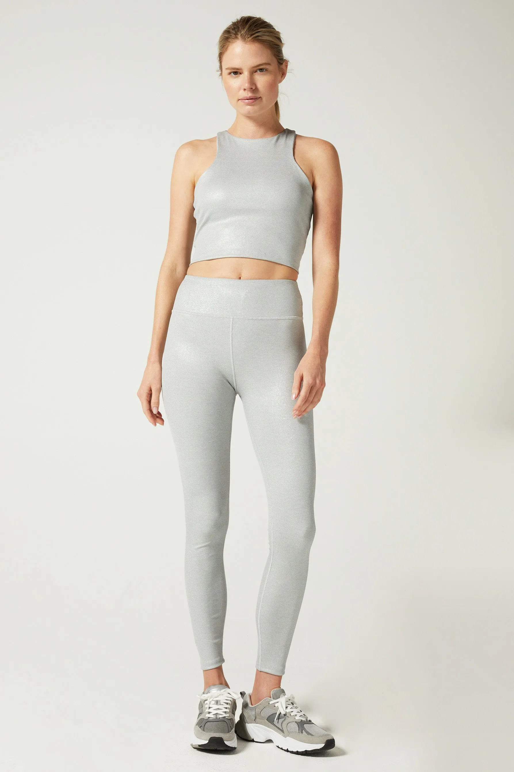 Alexa Cropped Tank Heather Rib Iridescent Foil