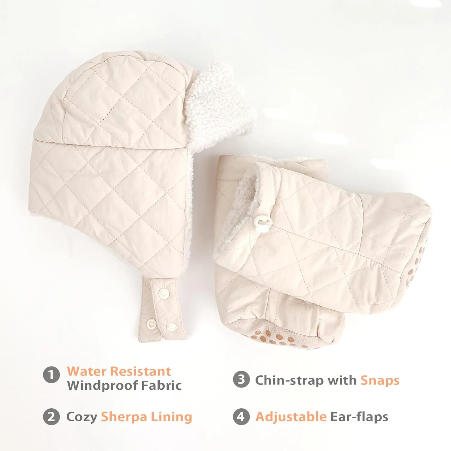 Baby Trapper Hat Toddler Winter Cold-Weather Hat Little Boys Girls Ear Flap Beanie Bootie Set