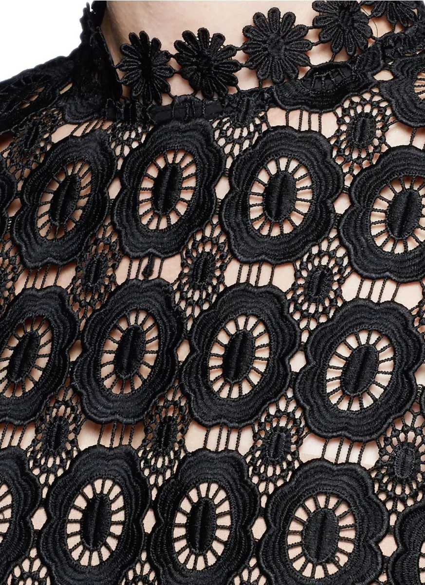 Black Pleated Crochet Floral Maxi Dress