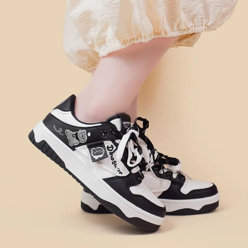 Bobo's House Unisex Women Men Shoes Kawaii Dinosaur Chunky Black Fashion Sneakers Walking Shoes Womens Mens Kawaii Accessories Black Vegan Leather Shoes