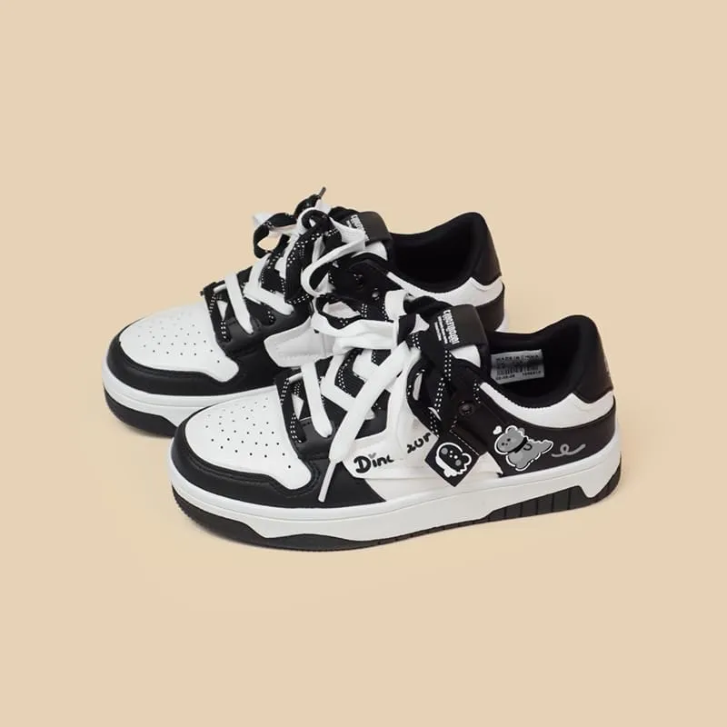 Bobo's House Unisex Women Men Shoes Kawaii Dinosaur Chunky Black Fashion Sneakers Walking Shoes Womens Mens Kawaii Accessories Black Vegan Leather Shoes