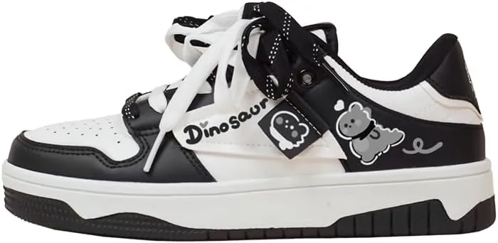 Bobo's House Unisex Women Men Shoes Kawaii Dinosaur Chunky Black Fashion Sneakers Walking Shoes Womens Mens Kawaii Accessories Black Vegan Leather Shoes