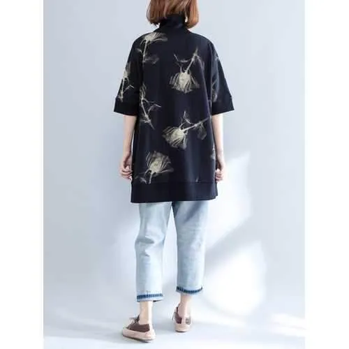 Casual Women Half Sleeve High Collor Printed Sweatshirts