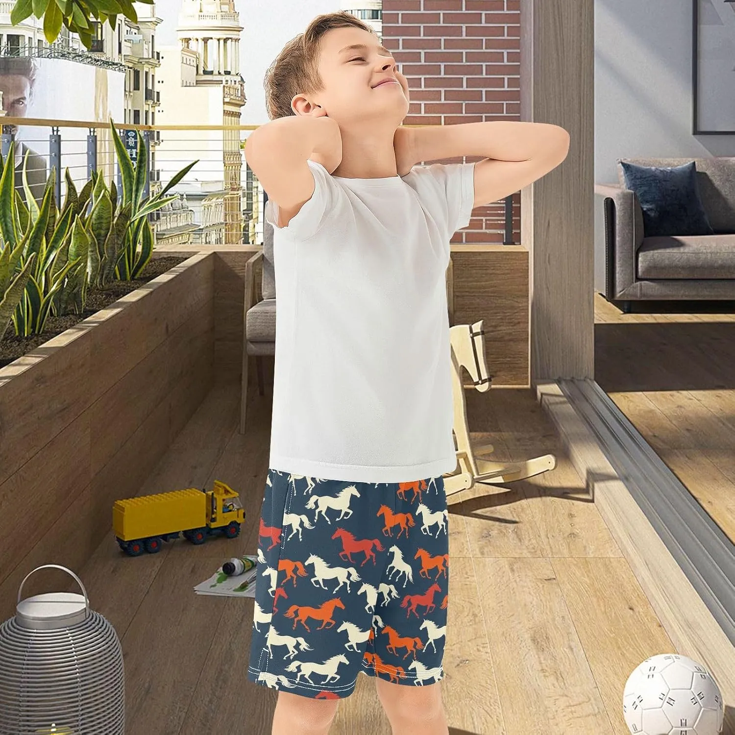 Colorful Silhouettes Prints Pattern Boys' Shorts Pants Summer Lounge Bottoms Boys Elastic Waist with Pockets