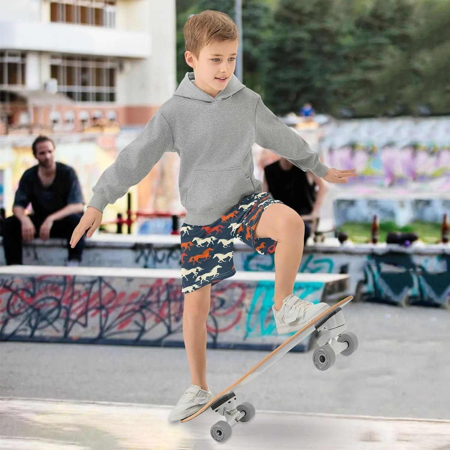 Colorful Silhouettes Prints Pattern Boys' Shorts Pants Summer Lounge Bottoms Boys Elastic Waist with Pockets