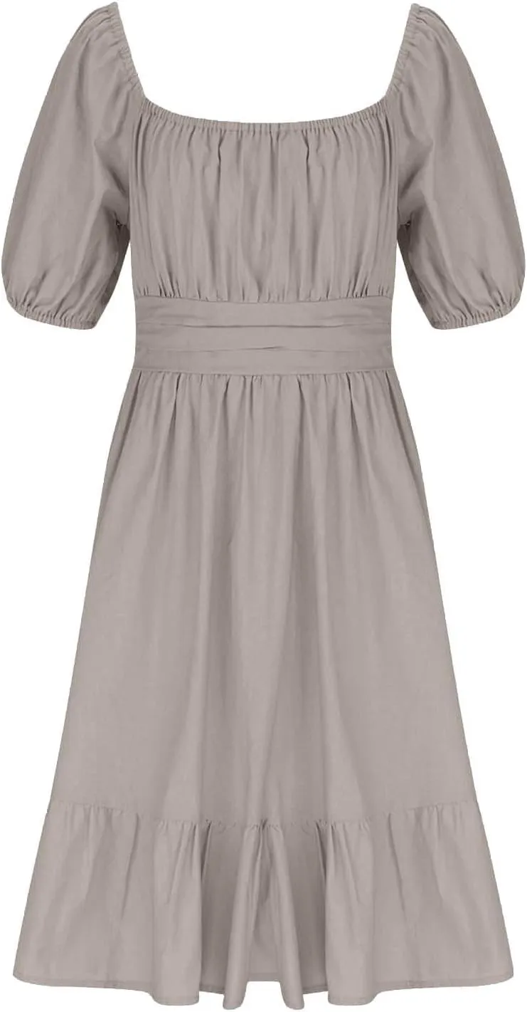 Girls Summer Square Neck Lantern Sleeve Lace-Up Backless Ruffle Children's Party Dresses