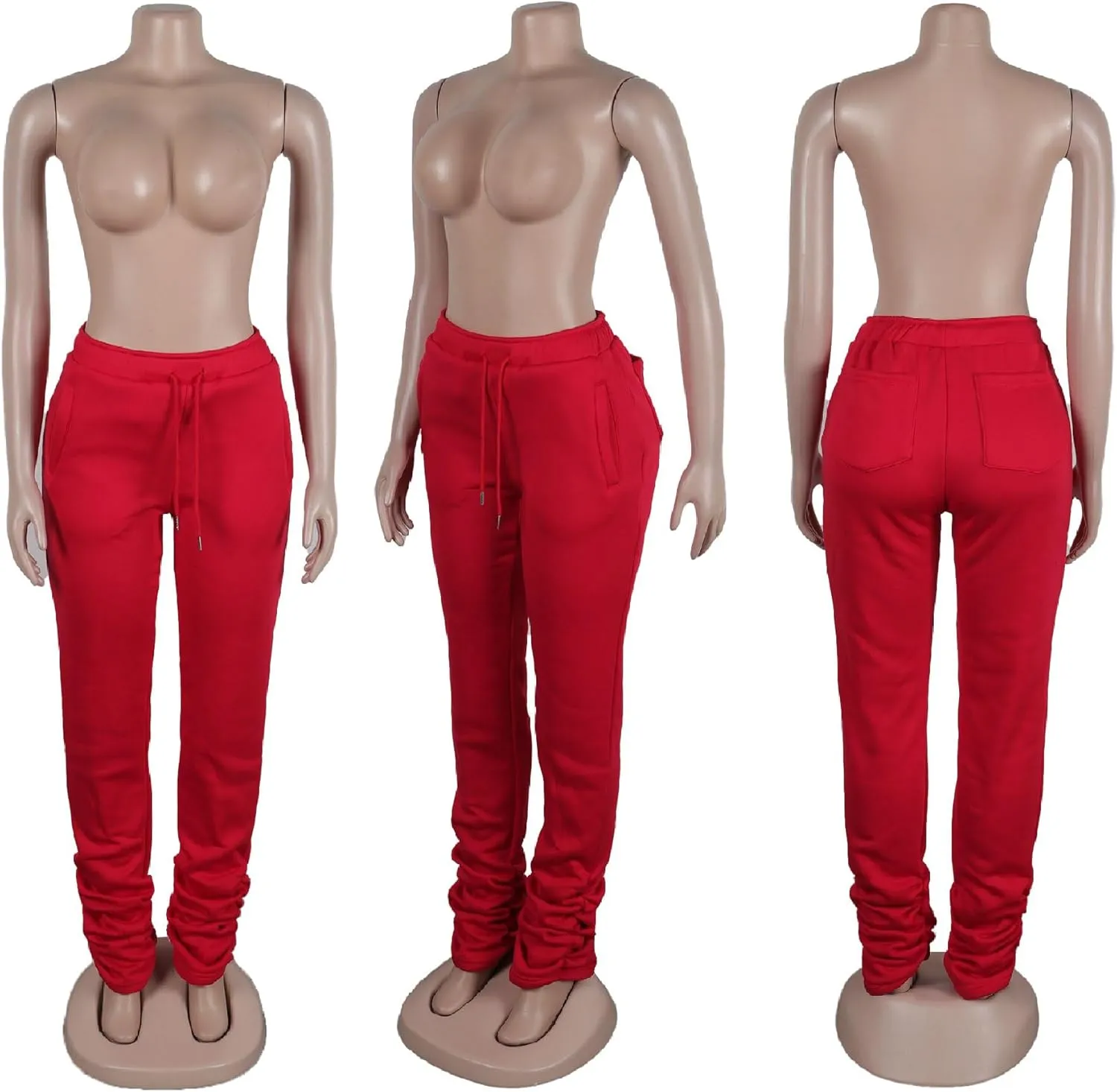 HuiSiFang Women Stacked Pants Fleece Sweatpants Thicked Warm Jogging Casual Ruched Workout Active Jogger Pants