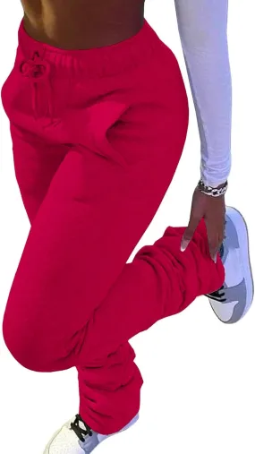 HuiSiFang Women Stacked Pants Fleece Sweatpants Thicked Warm Jogging Casual Ruched Workout Active Jogger Pants
