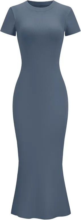 LOMON Women Fishtail Hem Ribbed Maxi Dresses Summer Casual Stylish Y2k Sexy Fitted Lady Elegant Cotton Soft Lounge Dress