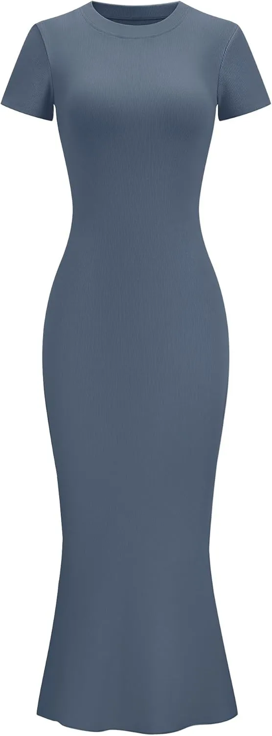 LOMON Women Fishtail Hem Ribbed Maxi Dresses Summer Casual Stylish Y2k Sexy Fitted Lady Elegant Cotton Soft Lounge Dress