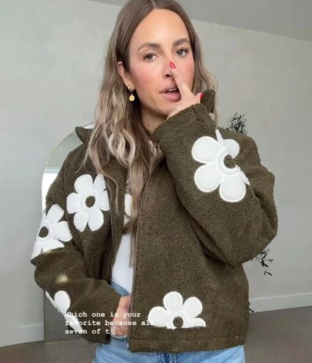 Maixang Womens Floral Print Sherpa Fleece Jackets Winter Zipper Cropped Coat Casual Long Sleeve Outwear with Pockets