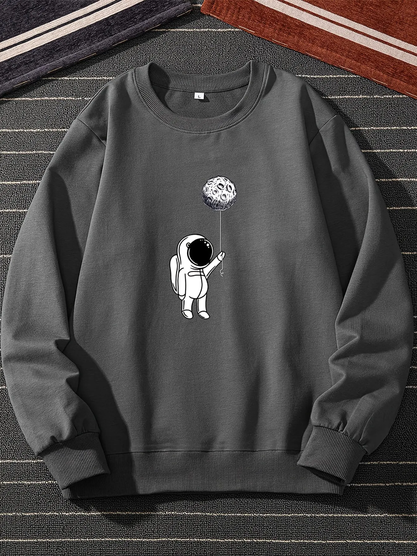 Men's Astronaut Planet Print Autumn Crewneck Casual Sports Sweatshirt