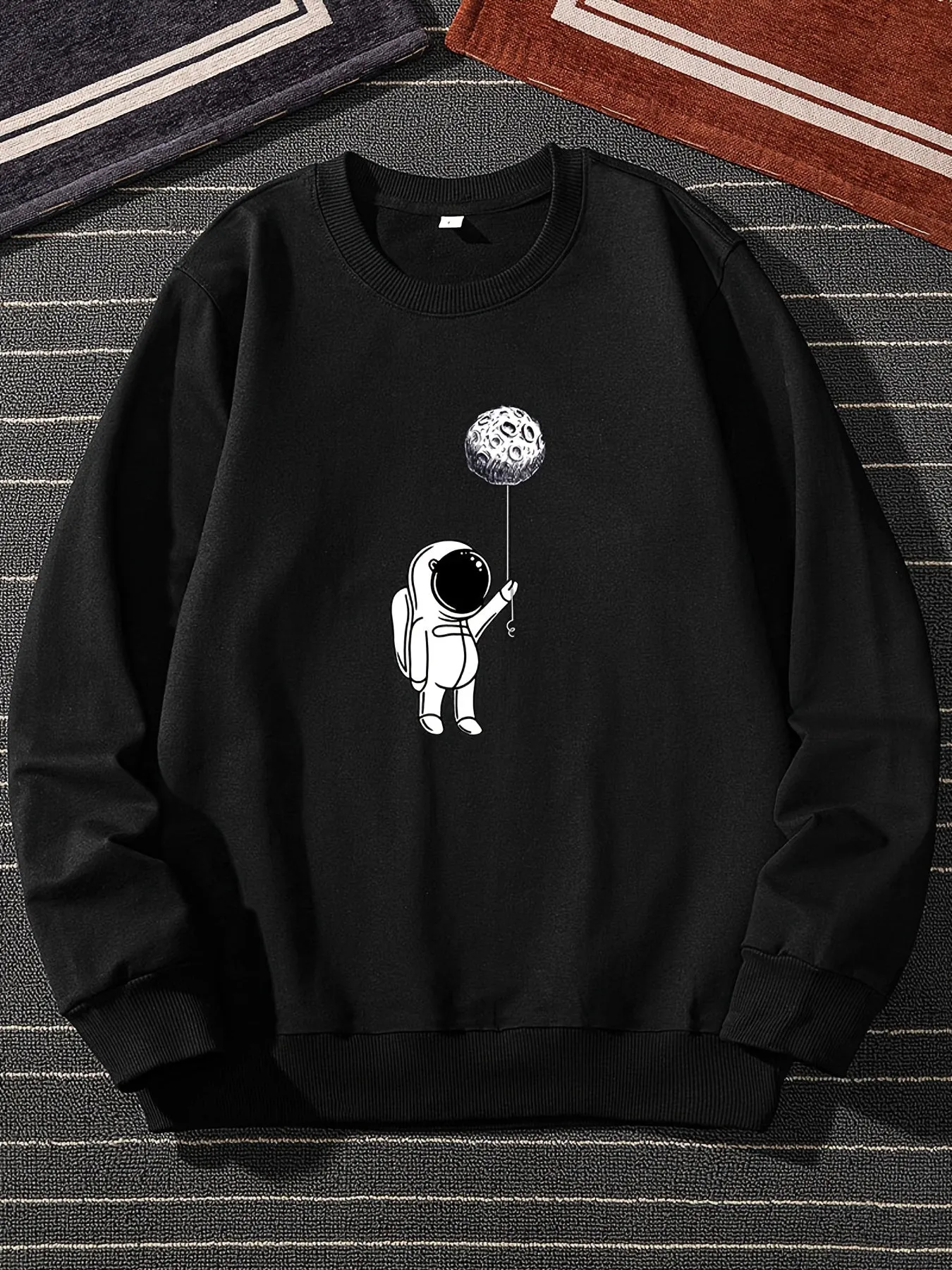 Men's Astronaut Planet Print Autumn Crewneck Casual Sports Sweatshirt
