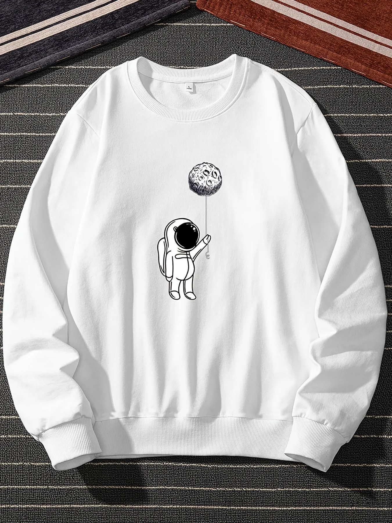 Men's Astronaut Planet Print Autumn Crewneck Casual Sports Sweatshirt