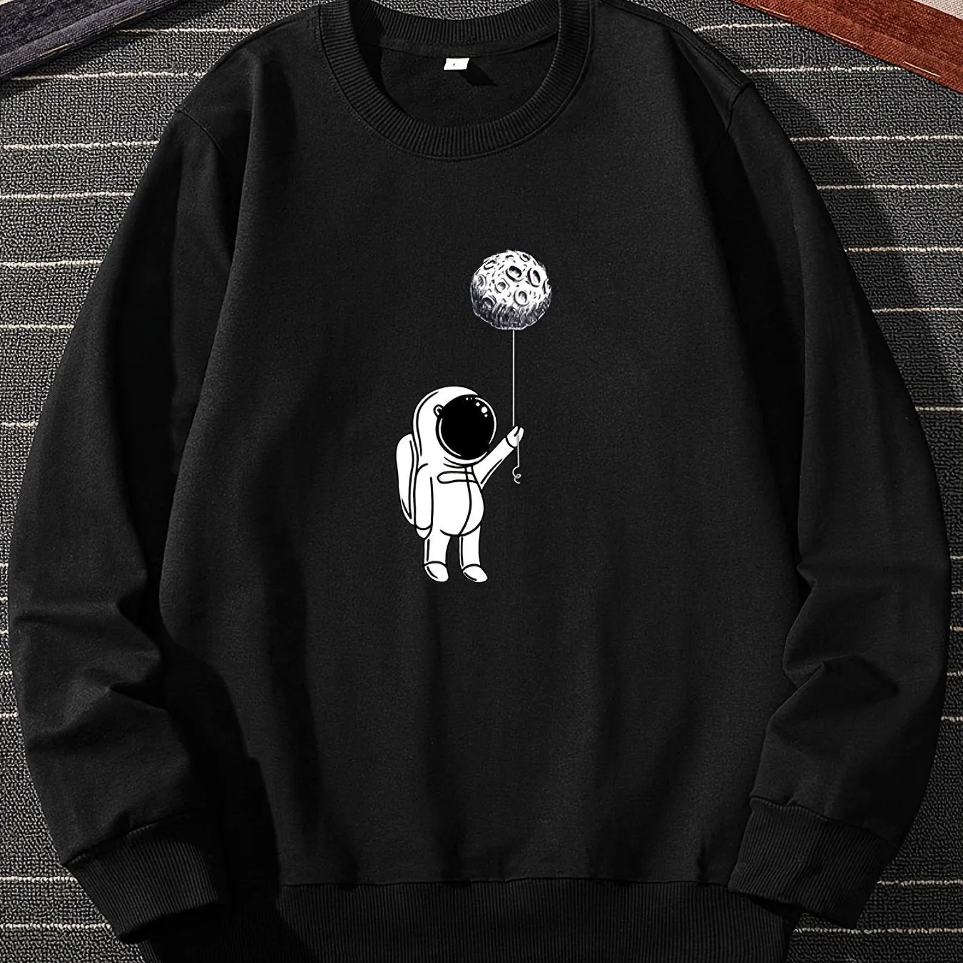 Men's Astronaut Planet Print Autumn Crewneck Casual Sports Sweatshirt