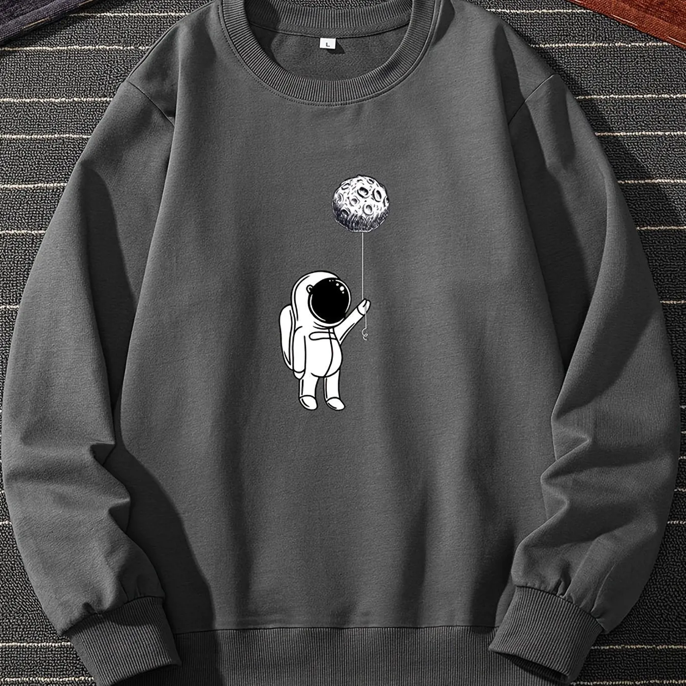 Men's Astronaut Planet Print Autumn Crewneck Casual Sports Sweatshirt