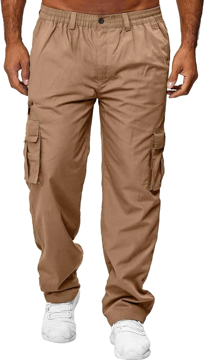 Men's Cargo Combat Work Pant Gym Athletic Jogger uflage Stretchy Sweatpant Cuffed Hem Pant Elastic Chino