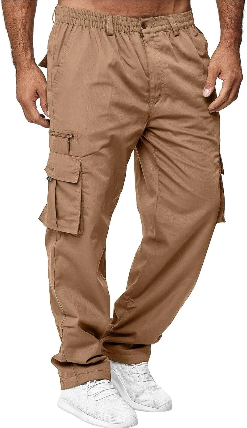 Men's Cargo Combat Work Pant Gym Athletic Jogger uflage Stretchy Sweatpant Cuffed Hem Pant Elastic Chino