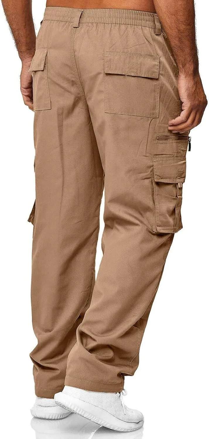 Men's Cargo Combat Work Pant Gym Athletic Jogger uflage Stretchy Sweatpant Cuffed Hem Pant Elastic Chino