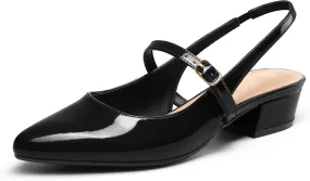 mysoft Women's Slingback Mary Jane Pumps Block Low Heel Adjustable Buckle Dress Shoes