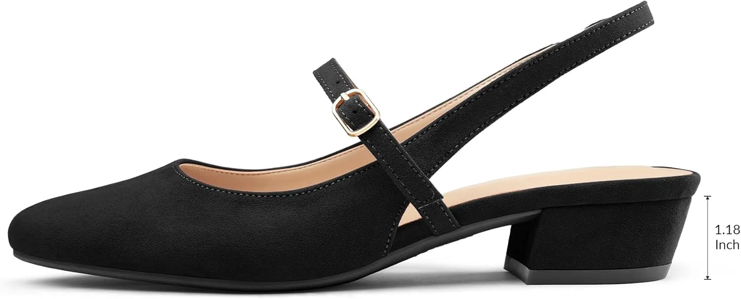 mysoft Women's Slingback Mary Jane Pumps Block Low Heel Adjustable Buckle Dress Shoes