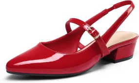 mysoft Women's Slingback Mary Jane Pumps Block Low Heel Adjustable Buckle Dress Shoes