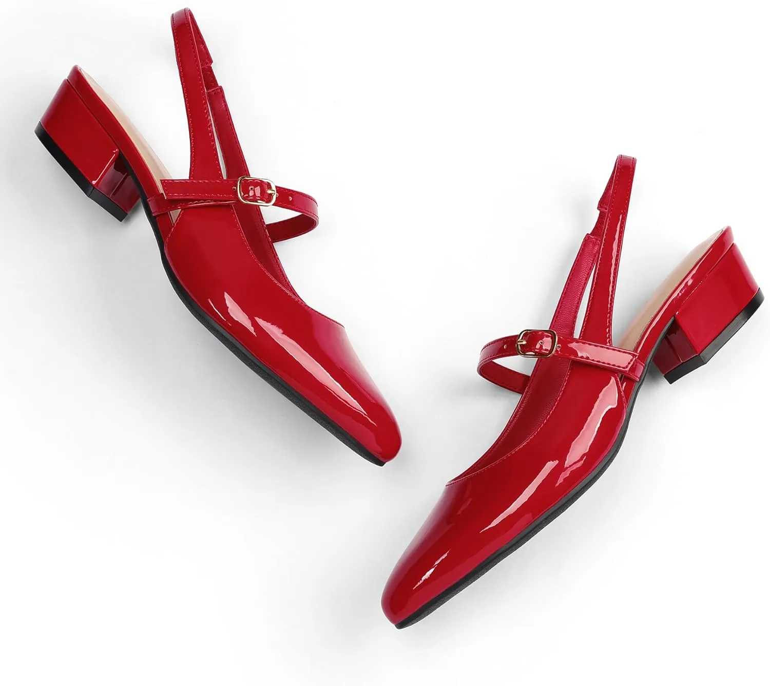 mysoft Women's Slingback Mary Jane Pumps Block Low Heel Adjustable Buckle Dress Shoes