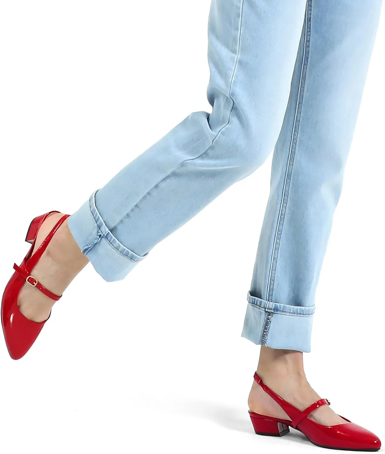 mysoft Women's Slingback Mary Jane Pumps Block Low Heel Adjustable Buckle Dress Shoes