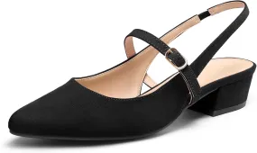 mysoft Women's Slingback Mary Jane Pumps Block Low Heel Adjustable Buckle Dress Shoes
