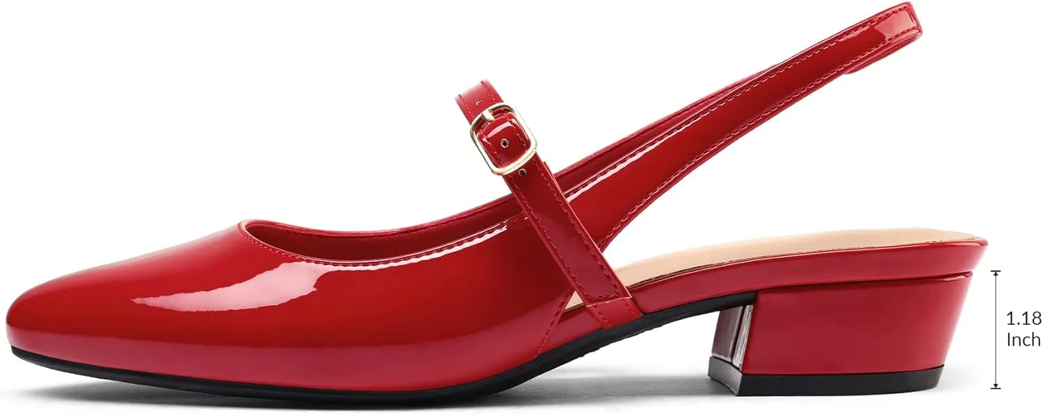 mysoft Women's Slingback Mary Jane Pumps Block Low Heel Adjustable Buckle Dress Shoes