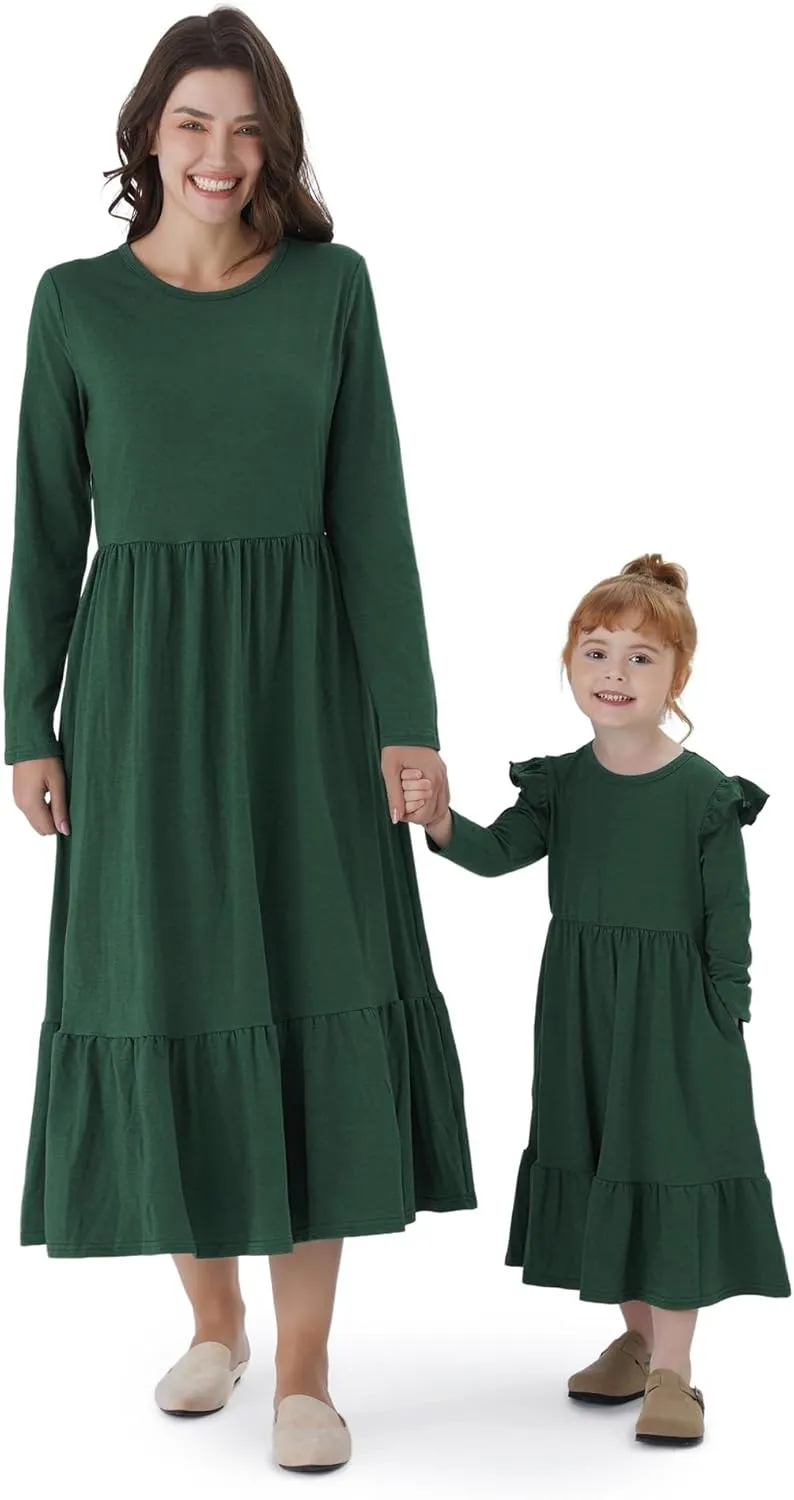 PATPAT Mommy and Me Long Sleeve Matching Dresses, Mother Daughter Cute Casual & Formal Outfits for Mom and Girls