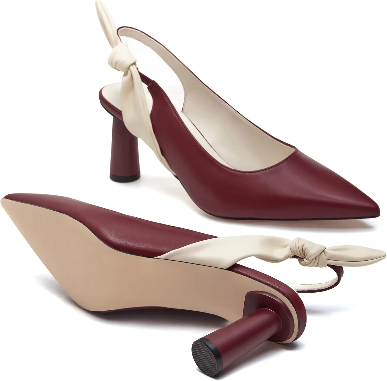 Rilista Women's Slingback Closed Pointed Toe Heels Bowknot Slip On Weding Party Dress Pumps