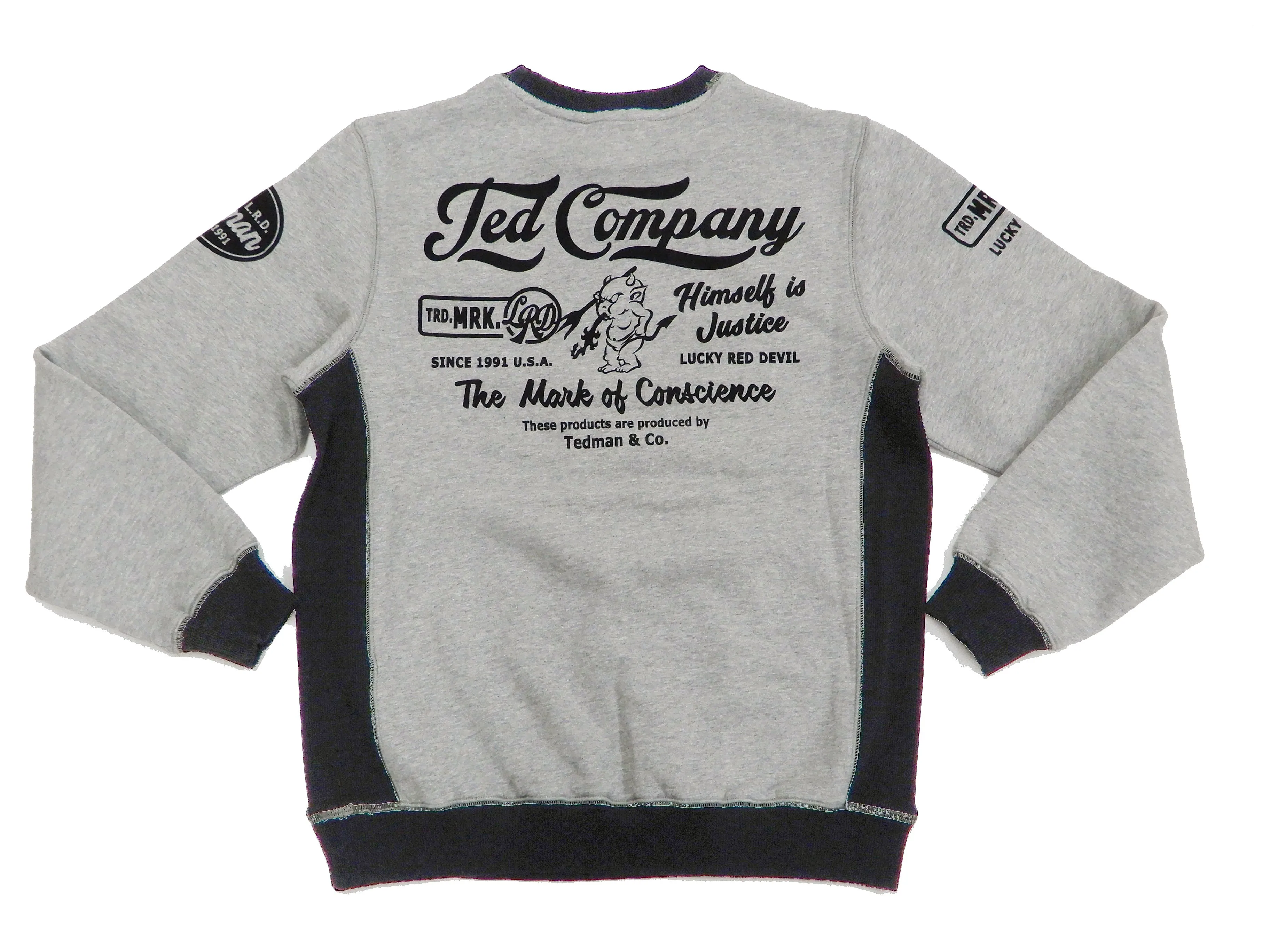 Tedman Men's Sweatshirt with Lucky Devil Graphic V-gusset Ribbed Sides TDSW-1170 Gray/Black