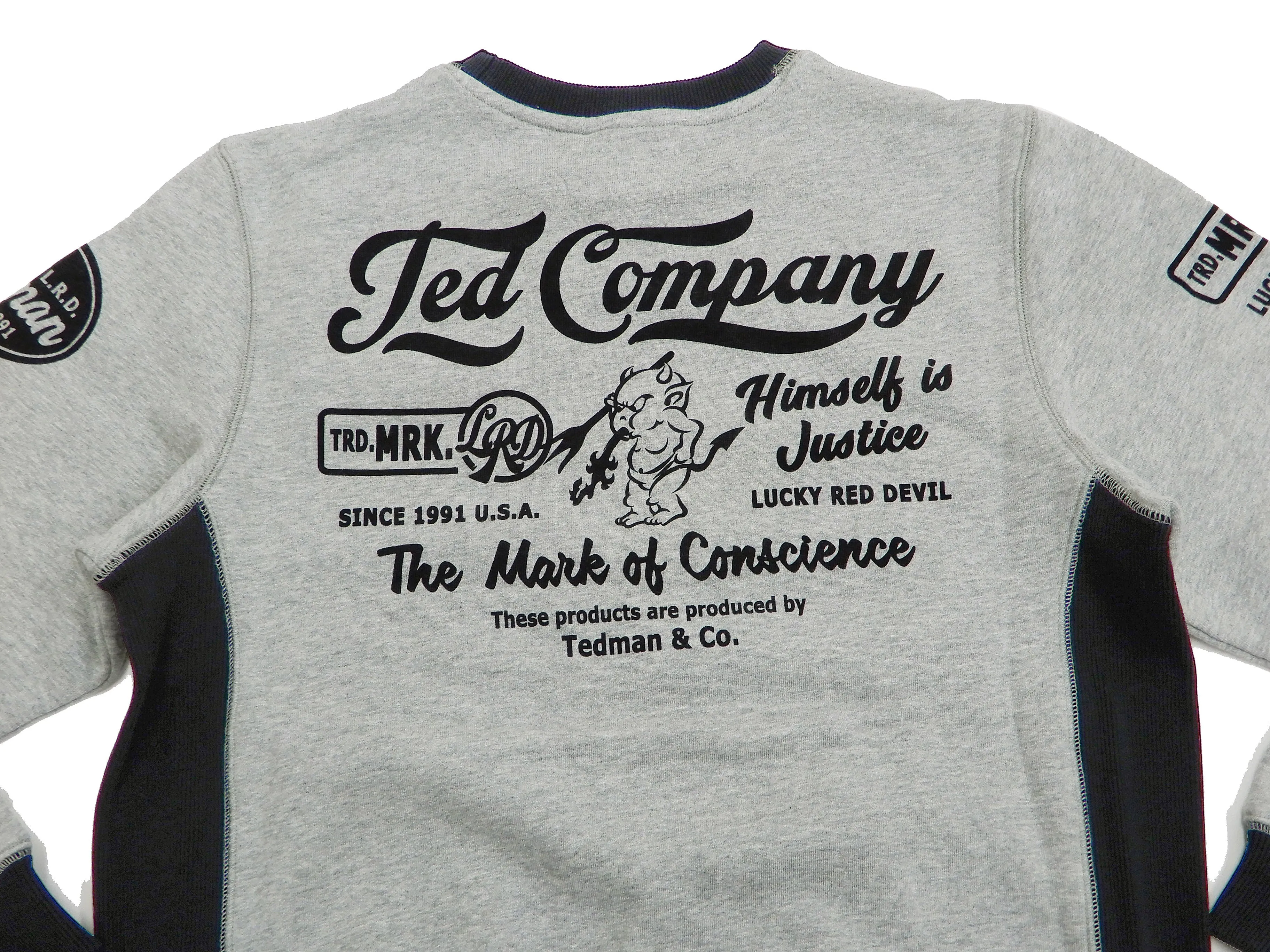 Tedman Men's Sweatshirt with Lucky Devil Graphic V-gusset Ribbed Sides TDSW-1170 Gray/Black