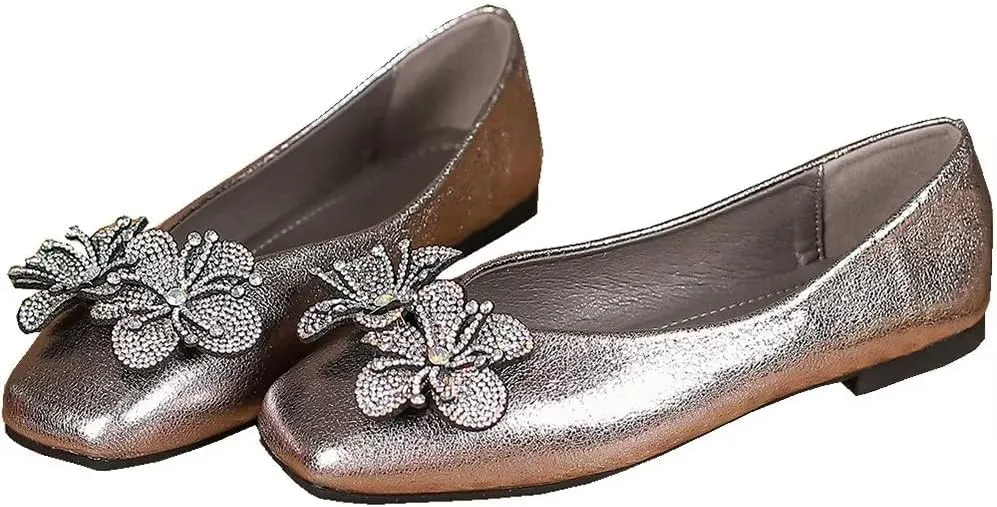 TN TANGNEST Women's Elegant Fold Soft Diamond Floral Ballets Flats Slip on Dress Flat Shoes