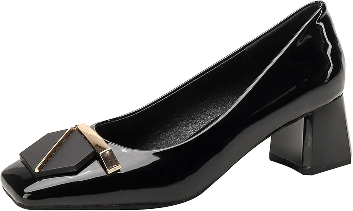 Women's Block Square Toe Solid Slip On Chunky High Heel Pumps Shoes Comfortable 1.97 Inch Single Shallow Mouth Heeled Office Clubbing Work Courts Party Wedding