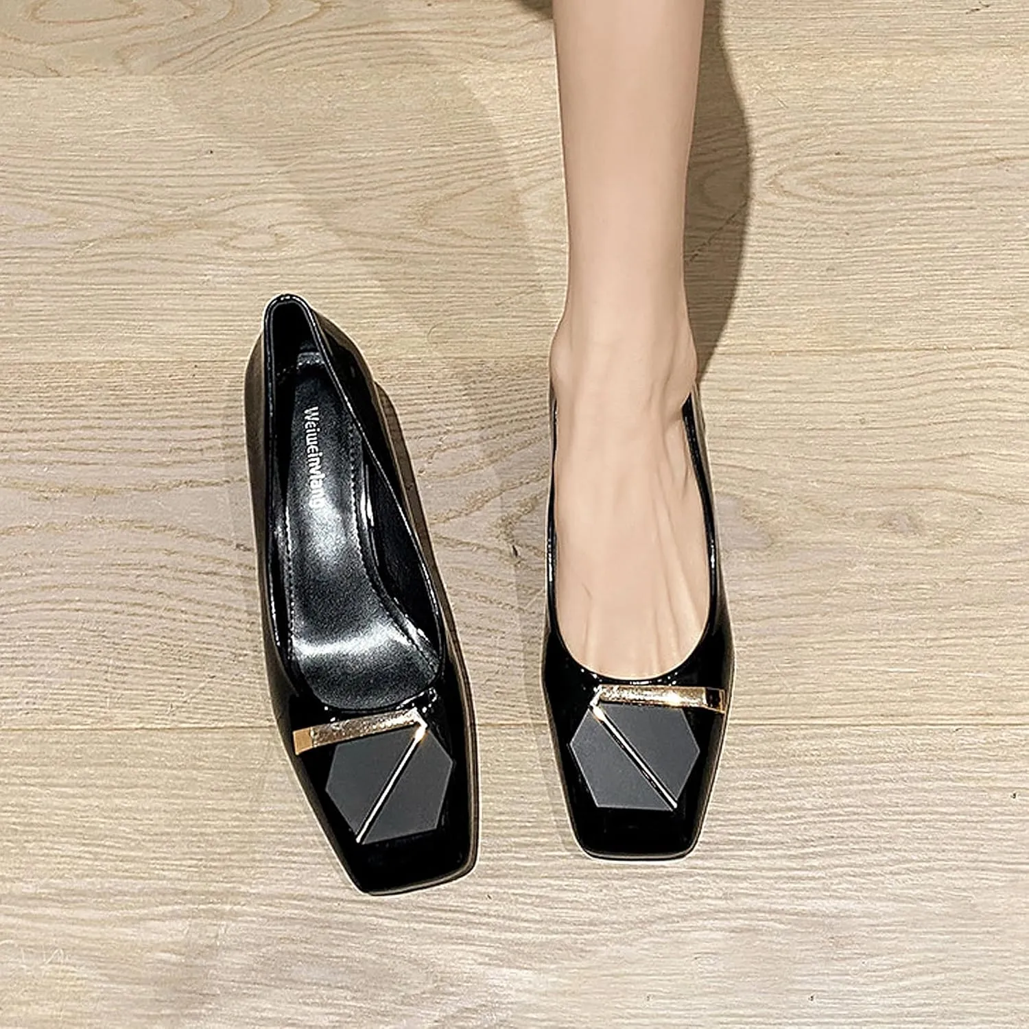 Women's Block Square Toe Solid Slip On Chunky High Heel Pumps Shoes Comfortable 1.97 Inch Single Shallow Mouth Heeled Office Clubbing Work Courts Party Wedding