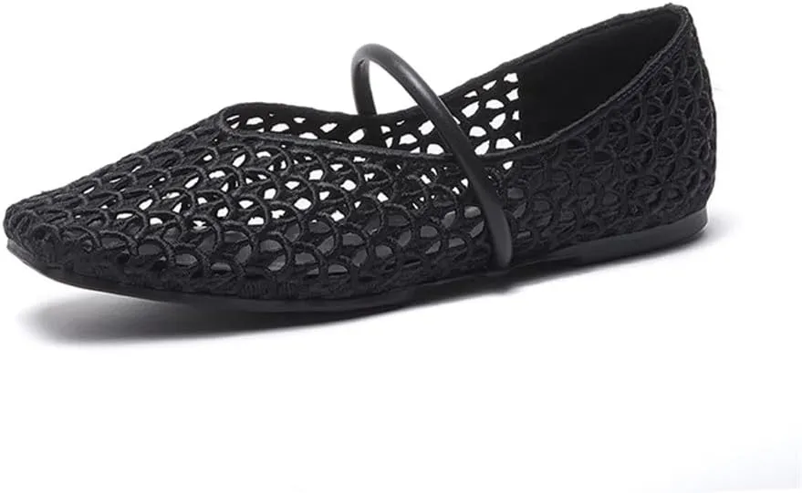 Woven Ballet Flats for Women Round Toe Raffia Ballerina Shoes Casual Comfortable Buckle Strap Mary Jane Flat