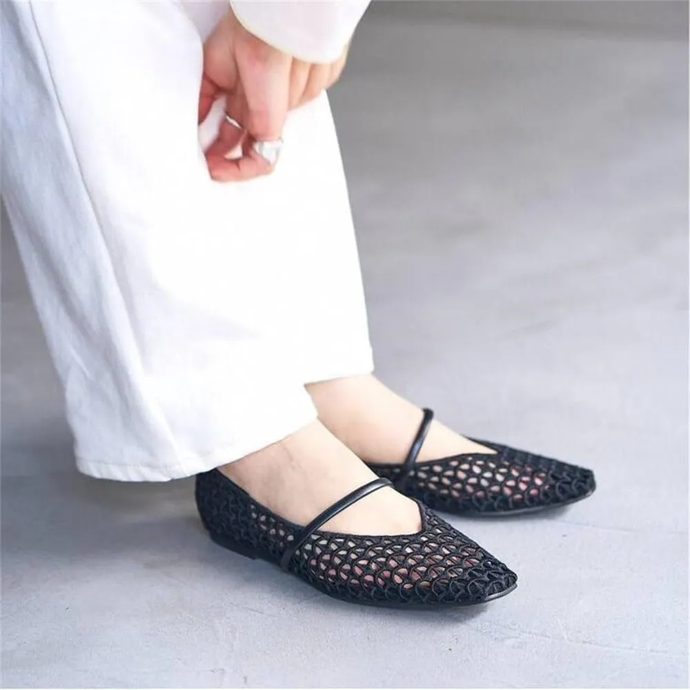 Woven Ballet Flats for Women Round Toe Raffia Ballerina Shoes Casual Comfortable Buckle Strap Mary Jane Flat