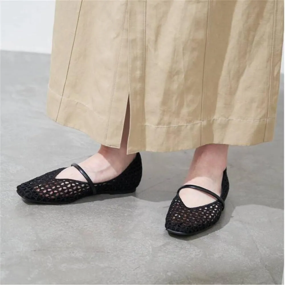Woven Ballet Flats for Women Round Toe Raffia Ballerina Shoes Casual Comfortable Buckle Strap Mary Jane Flat