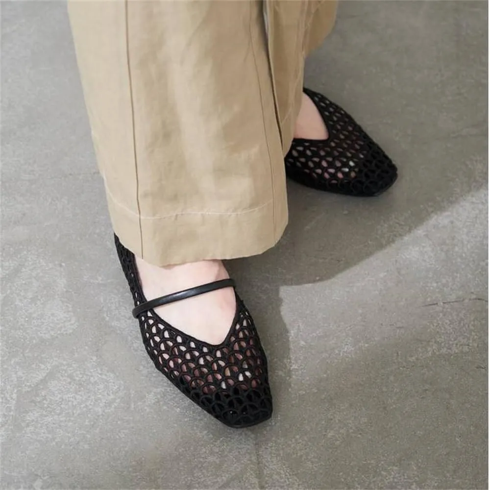 Woven Ballet Flats for Women Round Toe Raffia Ballerina Shoes Casual Comfortable Buckle Strap Mary Jane Flat