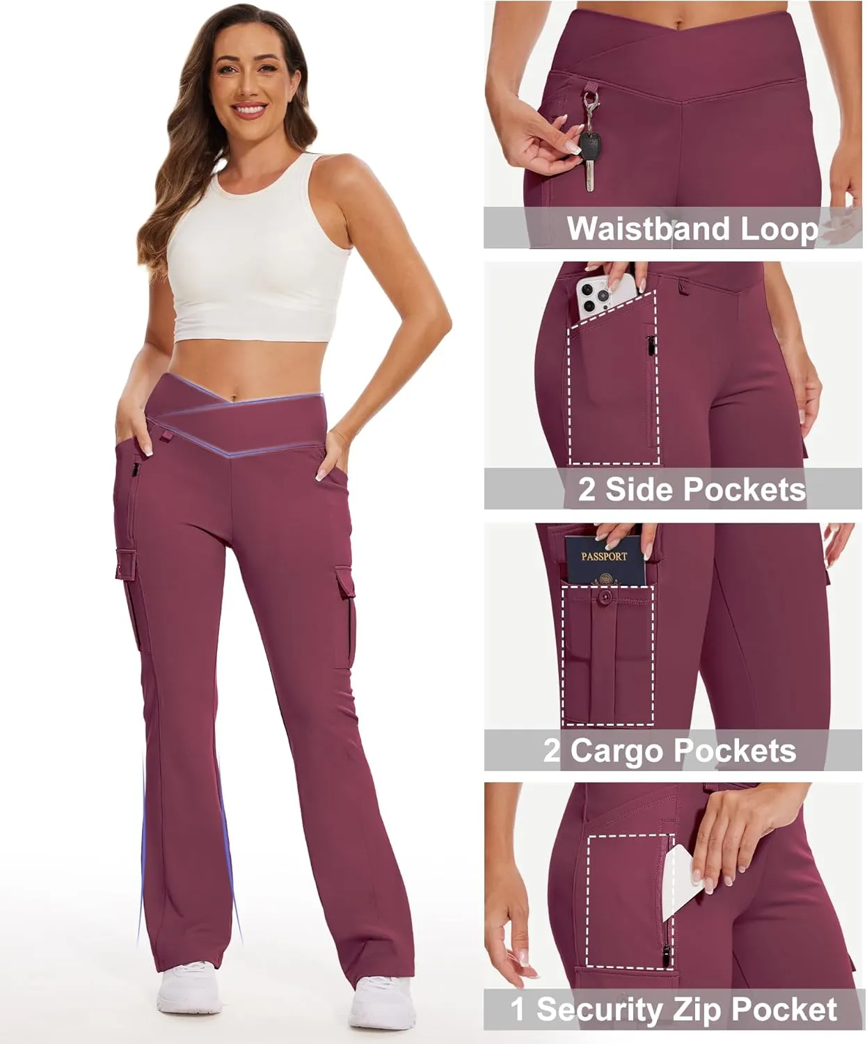 Yoga Flare Leggings for Women High Waisted Yoga Casual Pants Workout Leggings Cargo with 6 Pockets Bootcut Pants