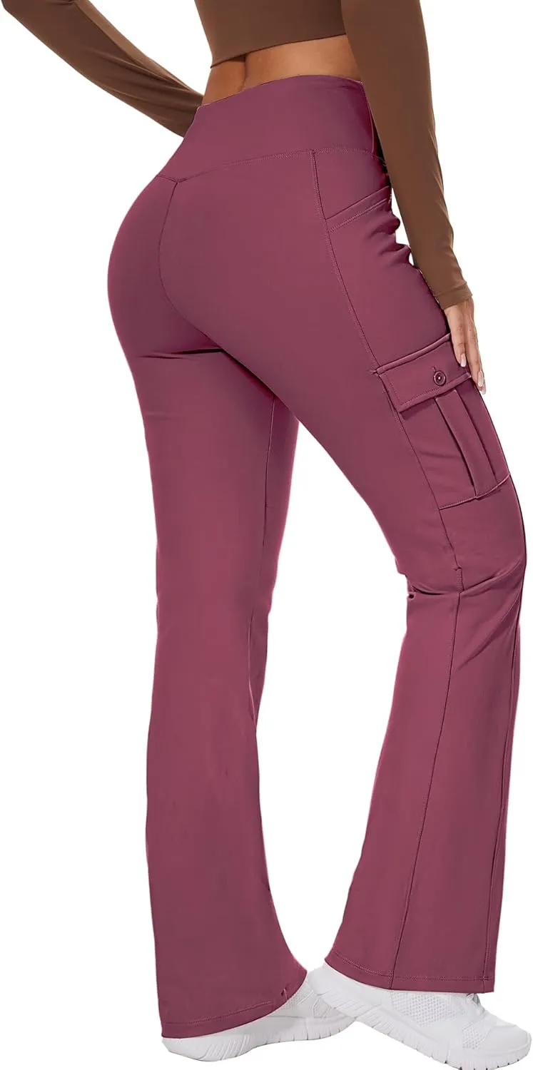 Yoga Flare Leggings for Women High Waisted Yoga Casual Pants Workout Leggings Cargo with 6 Pockets Bootcut Pants