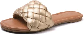 YULVSHOE Women's Braided Flat Sandals Fashion Woven Open Toe Slip On Slides Strappy Beach Sandals Slippers For Summer